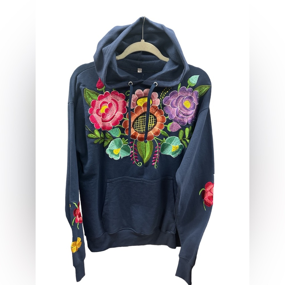 Zina Embroidered Navy Hoodie